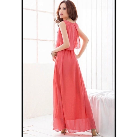 Apricot Chiffon Open Back Fully Lined Maxi Dress - Picture 3 of 4